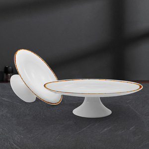 Assiettes à dîner en céramique de luxe en or rouge ligne porcelaine osseuse ensembles de vaisselle de qualité de restaurant pour les mariages - Product Image 5