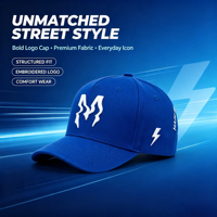 Gorra de Béisbol de Algodón Premium Estructurada con Bordado 3D Personalizado del Logotipo M Lightning para Uso Diario al Aire Libre, Estilo Hip Hop