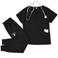 Ensembles de blouses professionnelles unies à fermeture éclair, en tissu Dobby acrylique, unisexe, pour hôpitaux, toilettage d'animaux et salons de beauté – Vente Flash