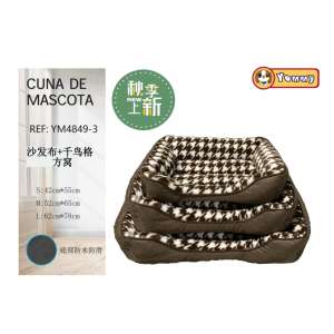 Lit pour chien Yommy Classic, canapé en tissu pied-de-poule, nid carré, amovible, lavable, S M L, imperméable, base antidérapante - Product Image 4