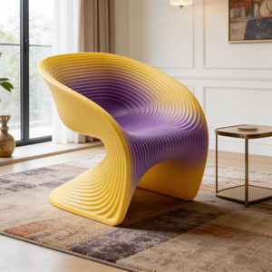 Fauteuil nordique dégradé jaune-rose, canapé individuel, chaise longue esthétique fluide, mobilier d'intérieur aux couleurs vives et vibrantes - Product Image 4