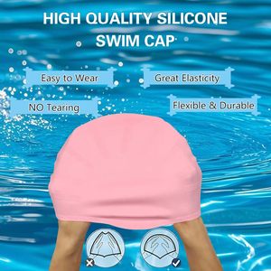 Bonnet de bain réutilisable et imperméable pour adultes et enfants, en silicone souple et durable, équipement de piscine, bonnet de bain personnalisé avec logo - Product Image 3