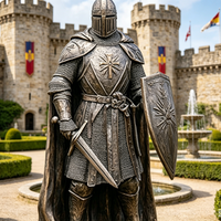 Statue de guerrier grec en bronze grandeur nature, célèbre œuvre d'art extérieure en métal, statue de chevalier templier avec armure et épées