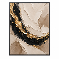Art mural abstrait luxueux noir et or, peinture sur toile texturée 3D beige pour la décoration du hall d'hôtel, de la villa, du salon