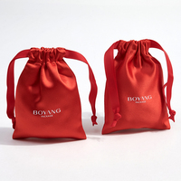 Pochette à bijoux en satin rouge personnalisée Boyang avec cordon de serrage pour collier et boucles d'oreilles