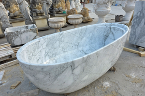 Bañera independiente de mármol blanco Arabescato, bañera de piedra natural sólida para baño de villa de lujo - Product Image 2
