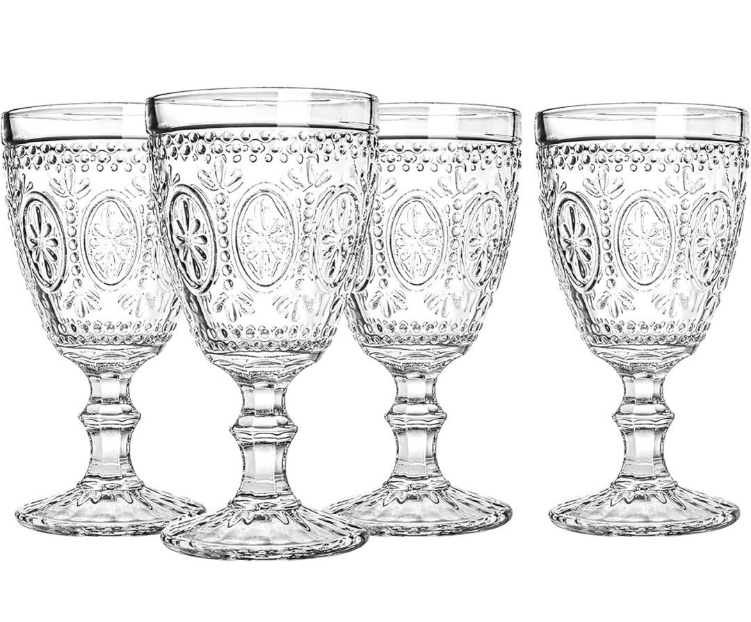 Verres à vin vintage classiques de 300ml avec gobelet en verre à vin à motif en relief pour bar de mariage de fête jus de vin personnalisable