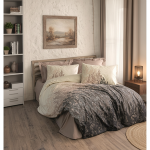 Ensemble de housse de couette double en coton, Lindon Beige avec motif paysager, pour usage domestique - Product Image 3