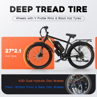 Bicicleta Eléctrica de Carga EC27 de 27 Pulgadas, Alta Velocidad, Batería de Litio, 7 Velocidades, Suspensión Completa, Frenos de Disco Hidráulicos, Gran Oferta