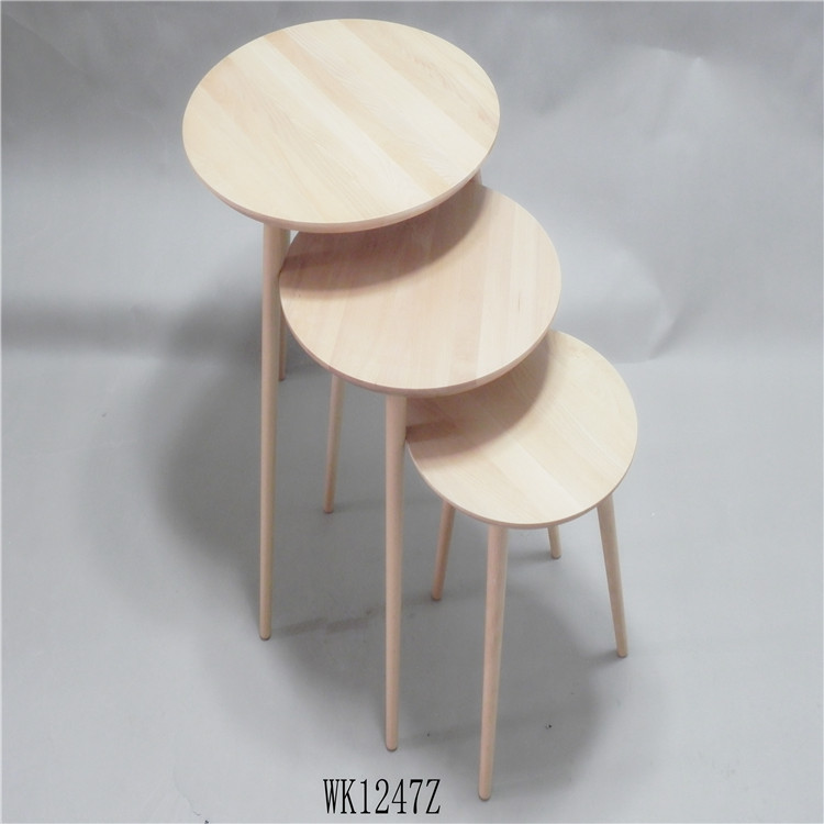 "Moderne Pas Cher en bois de Hêtre table basse ronde table d'appoint S/3 en jeu"