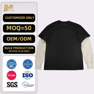 T-Shirt Termica a Maniche Lunghe a Doppio Strato 2 in 1 in Pesante Cotone Francese Terry, Personalizzata OEM, Grezza, con Stampa Serigrafica e Orlo a Taglio Vivo per Uomo - Product Image 1