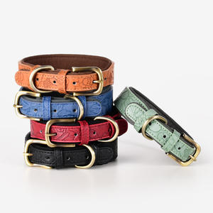 Venta al por mayor de collares de cuero suave para perros medianos y grandes, patrón sólido con cinta, grabado personalizado disponible - Product Image 3