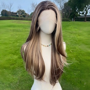 Perruque Lace Frontale 13x4 Exclusive, <span class=keywords><strong>Cheveux</strong></span> Longs Bouclés Châtain avec Mèches Blondes, Simulation Naturelle, Résistante à la Chaleur, Effet Cuir Chevelu Réaliste - Product Image 5