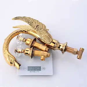 Badkamer Kristal Bobao 3 Gaten Gouden Wasbak Mixer Swan Tap