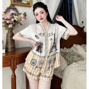 Pijamas Transpirables y Cómodos para Mujer, Estampados con Transferencia Térmica, 100% Seda Satén, Ropa de Dormir para Todo el Verano y Otoño - Product Image 1