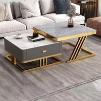 Table basse en ardoise avec tiroir de rangement, table d'appoint gigogne de luxe, base dorée, mobilier de maison
