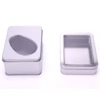 صغيرة الفضة مستطيل صندوق معدني من القصدير مع نافذة البسيطة علبة صفيح مع واضح غطاء شفاف