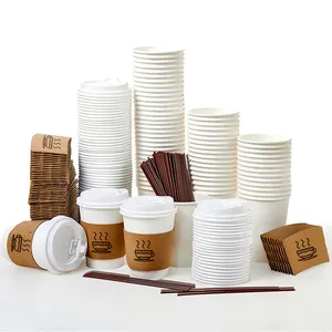 LOKYO Wholesale eco friendly pla coffee tea paper disposable cups with lids and straws