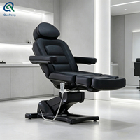 Fauteuil de Dermatologie Électrique Qunpeng à 4 Moteurs, Lit de Beauté Noir, Chaise Cosmétique de Luxe Inclinable, Table Rotative à 360° pour Salon