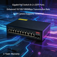 Switch POE de 10 Puertos, 8 POE de 1000M, 2 Uplink Gigabit, 2 SFP, Switch Ethernet de Escritorio o Montaje en Rack para Monitor