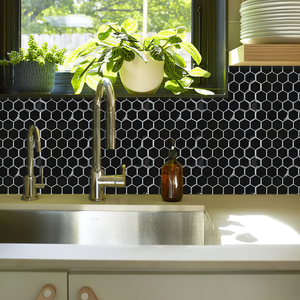 Carreaux de dosseret mural en <span class=keywords><strong>vinyle</strong></span> PVC hexagone Panneaux muraux 3D Carreaux de cuisine étanches Il suffit de feuilles auto-adhésives - Product Image 1