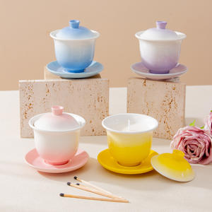 Porte-bougie en céramique dégradé 145 ml avec couvercle et soucoupe pour la décoration de la maison - Product Image 2