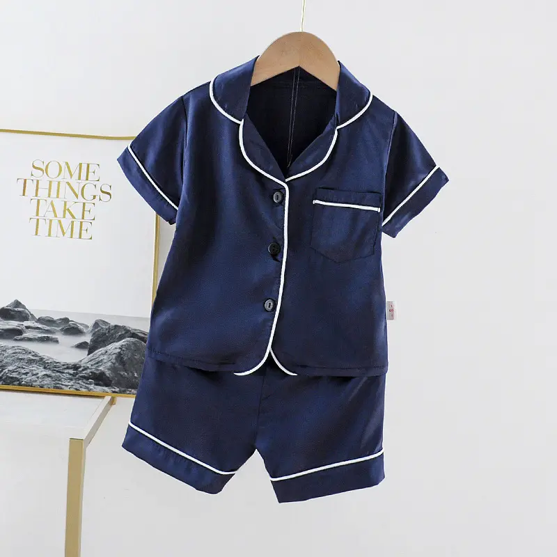 Jongens Pyjama Kinderkleding Groothandel Spot Effen Korte Mouwen Zijde Satijn Nachtkleding Baby Peuter Dagelijks Kleding Kinderen Pyjama