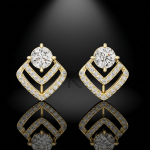 Pendientes de Diamantes Cultivados en Laboratorio con Corte Geométrico Chevron Redondo de 0.50-5.00 Ct, con Piedra Central Rellena, Oro Sólido de 14K, Estilo Moderno - Product Image 1