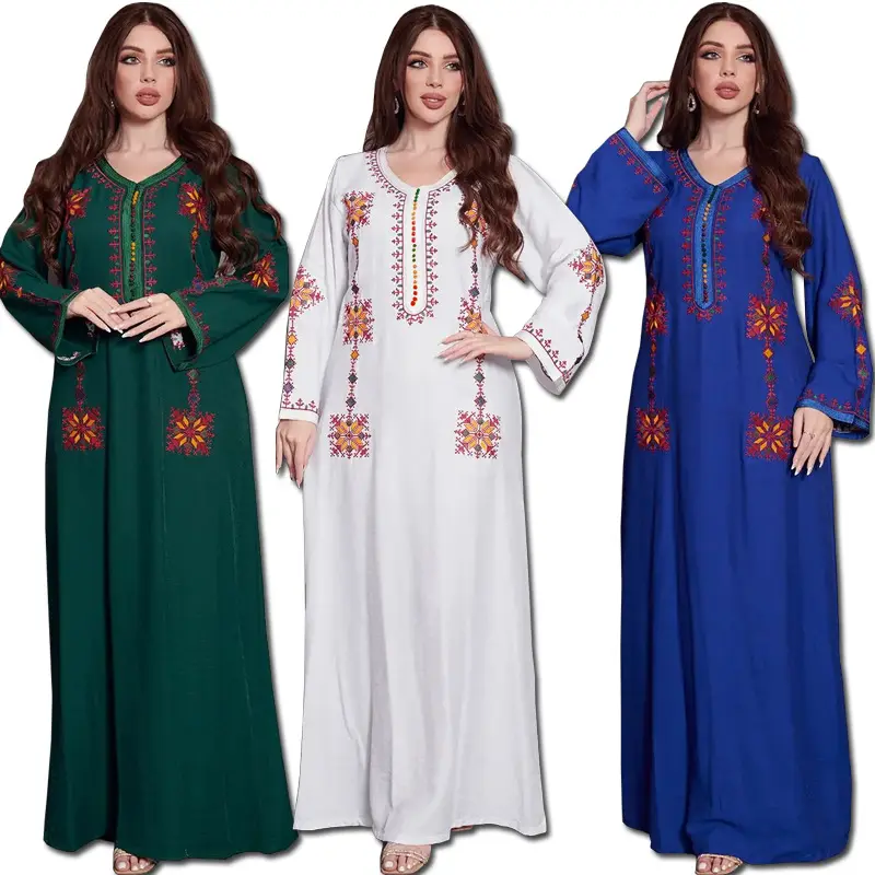YWQS abito Abaya ricamato per adulti musulmano abito lungo da donna in poliestere per il commercio estero medio-orientale ispirato a Dubai