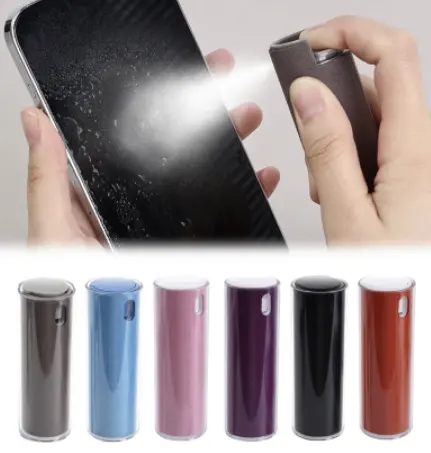 1 में 2 फोन स्क्रीन क्लीनर स्प्रे बोतल के साथ मामले कंप्यूटर मोबाइल फोन स्क्रीन धूल पदच्युत उपकरण Microfiber कपड़ा