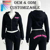 Ensemble de survêtement personnalisé en polyester Y2K rétro, sweat à capuche court zippé et pantalon de survêtement évasé taille haute, 2 pièces assorties pour femme