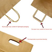Sacs shopping en papier kraft sur mesure, noir et blanc avec emblème, poignée beige, papier kraft écologique durable pour emballage, sac en papier kraft