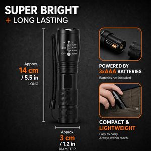 Lampe torche LED longue portée, puissante, à piles sèches, rechargeable, lampe torche tactique puissante - Product Image 4