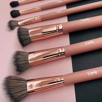 Kuas Makeup profesional, 14 merah muda Set rambut sintetis kustom kotak portabel langsung grosir produsen pegangan aplikasi wajah