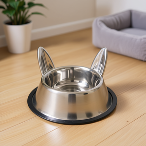 Mangeoire pour animaux de compagnie en acier inoxydable Long Ears 0,9 L, diamètre 25 cm, avec design d'oreilles durable - Product Image 2