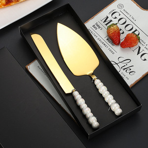 Pearl Handle Stainless Steel Cake Knife And Spatula <b>Set</b> For <b>Baking</b> Cheese Pizza Tools 2 Pieces Non Stick - Product Image 1