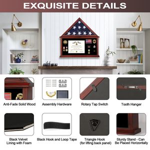 <span class=keywords><strong>Vitrine</strong></span> en bois massif avec <span class=keywords><strong>verre</strong></span> trempé - Boîte à drapeau en acajou pour drapeau plié de 5'x9.5' et support pour certificat - Product Image 4