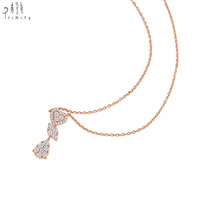 Collier en or rose massif 18 carats de qualité exceptionnelle, avec pendentif en forme de cœur, feuille ou goutte d'eau, serti de diamants, pour femme, à porter au quotidien. - Product Image 2