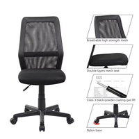 Fauteuil de bureau ergonomique pivotant noir en maille intégrale, confortable et élégant, avec accoudoirs inclinables, design moderne, vente en gros