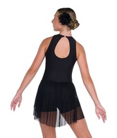 Ensemble de justaucorps de danse lyrique en mousseline de soie noire personnalisée avec jupe portefeuille pour vêtements de performance de salle de bal