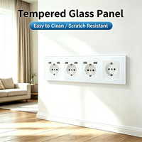 Prise murale électrique UBARO série M, 4 prises EU 16A 250V avec 6 ports USB, panneau en verre trempé blanc, 295 mm