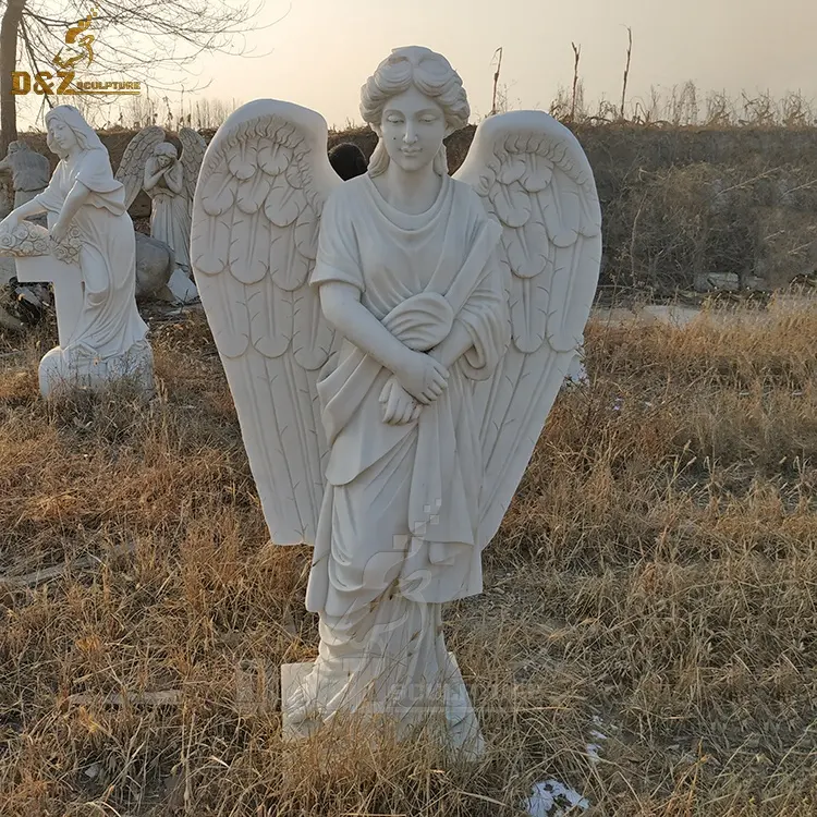 손으로 만든 정원 큰 대리석 천사 동상 도매