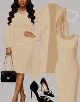 Ensemble 2 pièces robe sans manches et blazer long pour femme - Tenue de bureau élégante et formelle, étiquette personnalisée Sehe Fashion