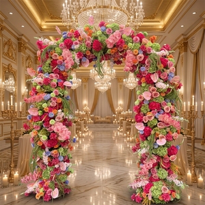 Arche florale épaisse et colorée, <span class=keywords><strong>orange</strong></span> et fuchsia, pour décorations de table de mariage et de fête - Product Image 1