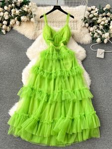 हाई एंड लाइट गॉज़ ड्रेस स्वीट लकड़ी के कान के किनारे स्लम्बदार स्लिम जाल पोशाक - Product Image 4