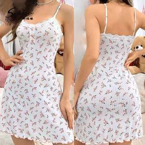 Sfy-y1465 Nouvelle Robe de Nuit Tendance 2025 à Imprimé Floral, Vêtement d'Intérieur Doux pour Filles, Pyjama Mature à Col en Dentelle et Dos Nu, Tenue Adorable - Product Image 1