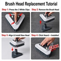 Brosse de nettoyage triangulaire 3 en 1 à long manche en acier inoxydable avec tampon de serpillière remplaçable et brosse à poils durs