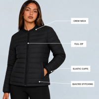 Veste d'hiver légère pour femmes, rembourrage 90% duvet de canard blanc, col rond, fermeture éclair, portable, ODM, vêtements d'extérieur personnalisés pour femmes