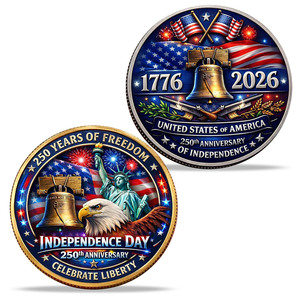 Pièce de monnaie commémorative en stock, 250e anniversaire de la Liberté, Cloche de la Liberté, Aigle chauve, peinture multicolore, artisanat, moulage métallique - Product Image 3