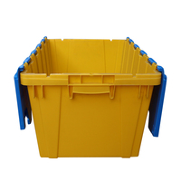 Bac de rangement empilable en plastique QS avec couvercle attaché, gris jaune, conteneur de distribution industriel avec couvercles à charnières